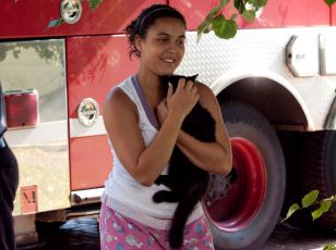 The boys from Cleveland E42 rescue a little girls cat from a tree, photo by Bill Britt